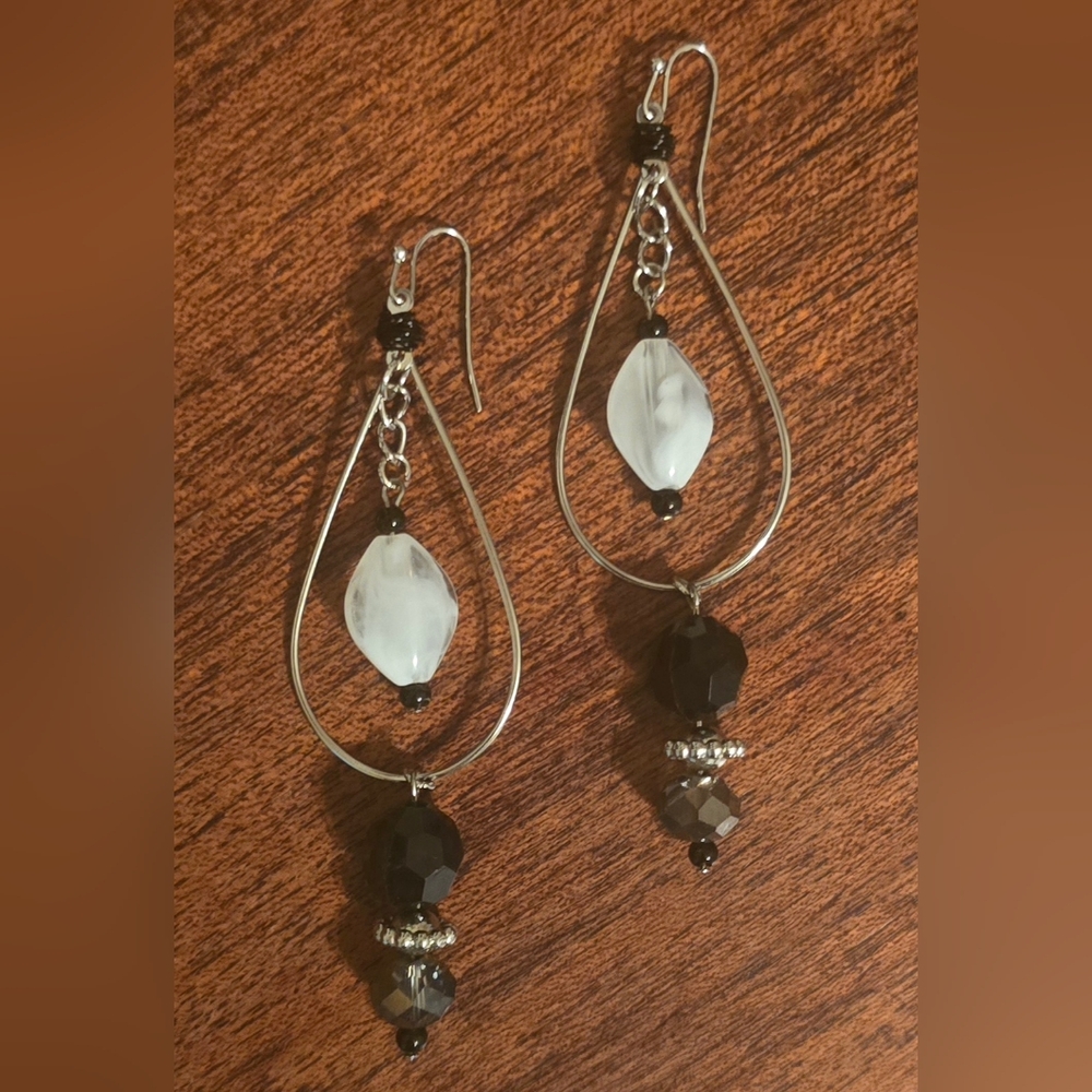 Elegant Silver and Black Dangle Earrings